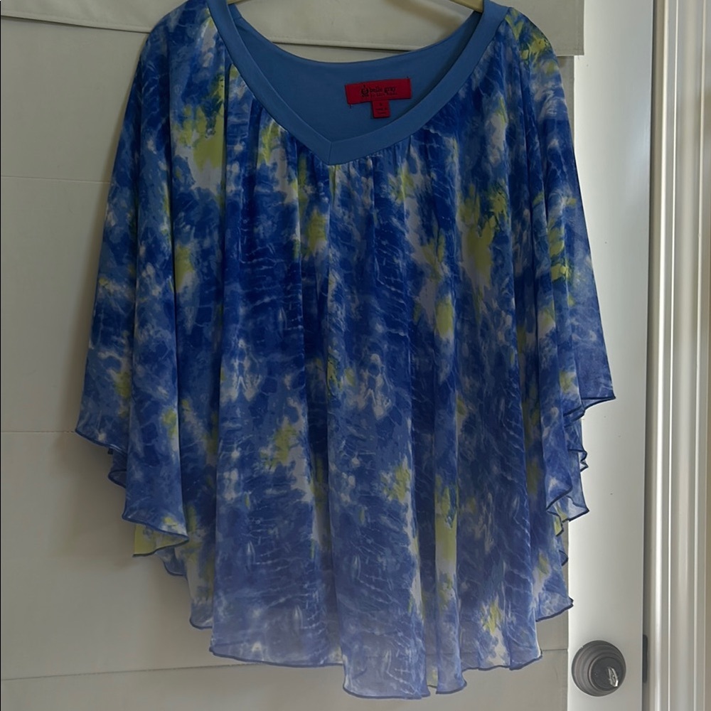 Blue and Yellow Tie-Dye Women's Top